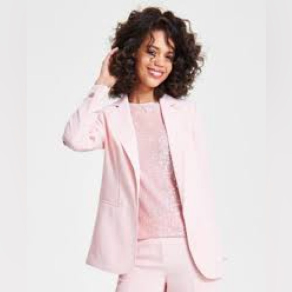 Soft Girl Pink Lightweight Satin Cuffed One Button Blazer Classically Tailored
